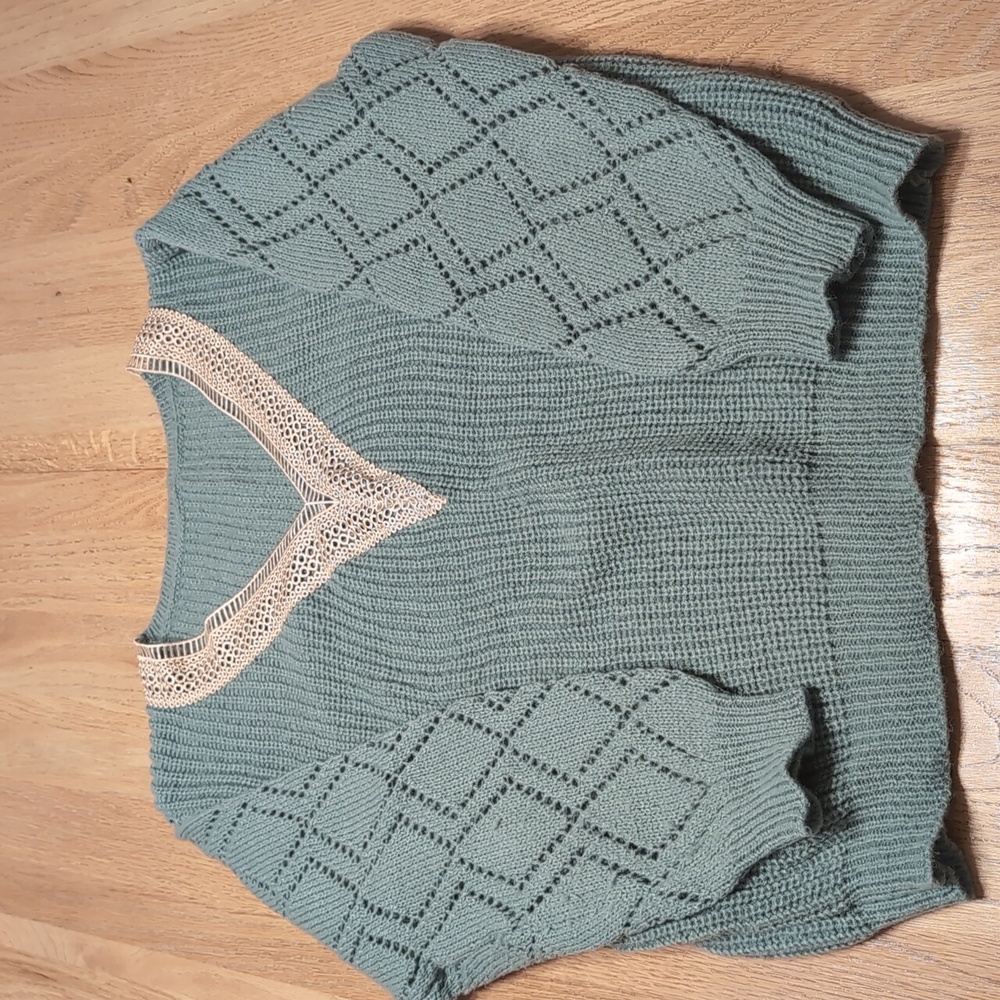 Lace panel drop shoulder sweater
